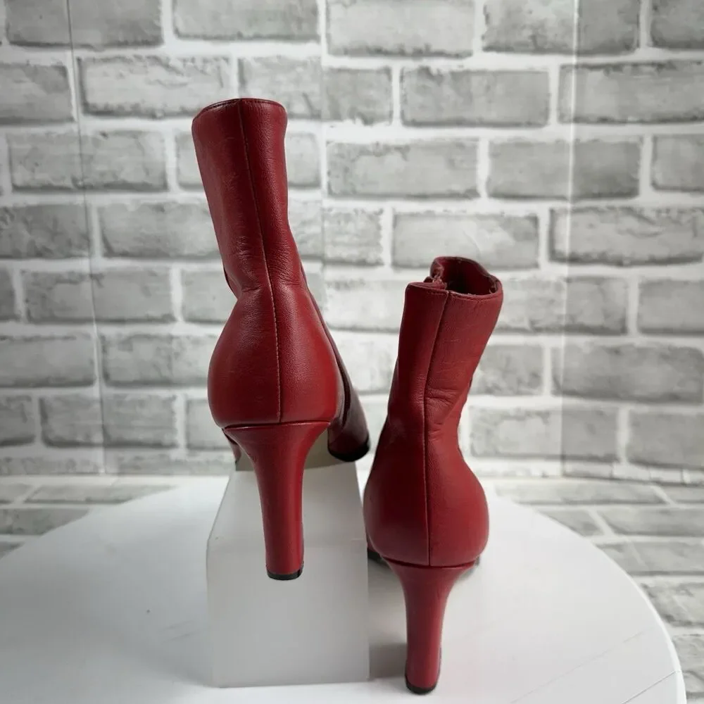 Classique VINTAGE Women's Size 8 Red Leather Block Heel Ankle Zip Classic Boots